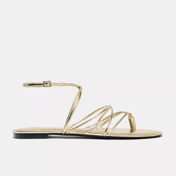 NEW! Zara Gold Strappy Flat Sandals - Picture 3 of 8